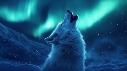 Arctic Wolf Howls at Aurora Borealis