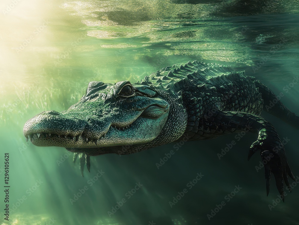 Aufkleber majestic alligator glide through tranquil waters with sunlight filtering through surface creating en