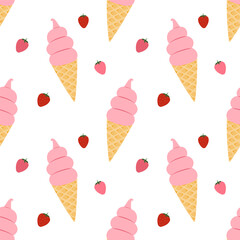Cute Strawberry ice cream seamless pattern for fabric and wrapping paper.