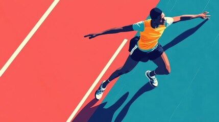 Athlete Leaping Across Divided Running Track