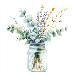 Watercolor illustration makes one feel calm with plant and flower