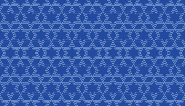 Star of David seamless blue vector background. Stylish vector repeating pattern with a Six-pointed star.
