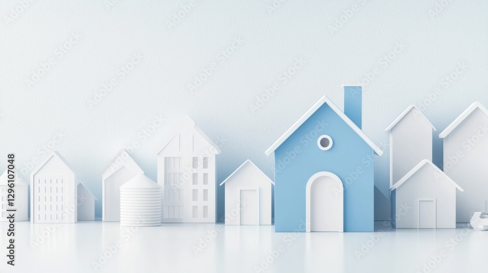 Aufkleber minimalist 3d render of colorful and simple house models in a light bright environment representing 