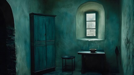 Abandoned Rustic Room With Dark Atmosphere and Natural Light Filtering Through Window