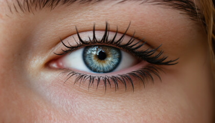 Obraz premium close up of female eye showcasing vibrant blue iris and long eyelashes