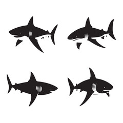 Gliding Great White Shark silhouette, moving with unmatched grace - Great White Shark illustration - Minimalist Great White Shark vector - Fish silhouette
