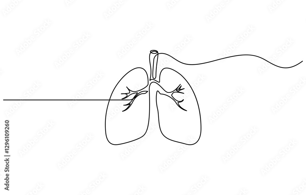 Poster one continuous line drawing of lungs . single line lung concept, continuous single line drawing of a