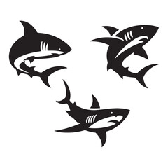 Relentless Great White Shark silhouette, an apex predator in motion - Great White Shark illustration - Minimalist Great White Shark vector - Fish silhouette
