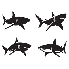 Fototapeta premium Unstoppable Great White Shark silhouette, dominating the blue depths - Great White Shark illustration - Minimalist Great White Shark vector - Fish silhouette 