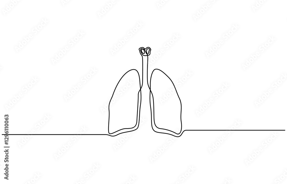 Poster one continuous line drawing of lungs . single line lung concept, continuous single line drawing of a