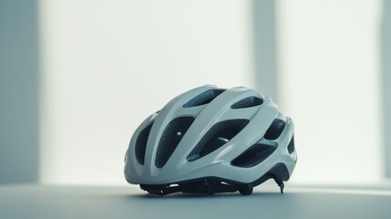 Fototapeta premium Minimalist Bicycle Helmet Crafted From Sustainable Materials on Neutral Surface. Generative AI