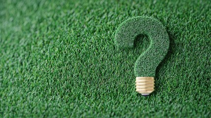 Green energy concept. Question mark light bulb on grass.