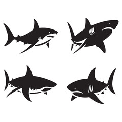 Menacing Great White Shark silhouette, a nightmare of the deep - Great White Shark illustration - Minimalist Great White Shark vector - Fish silhouette
