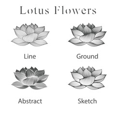 monoline vector illustration lotus flower sketch negative space.