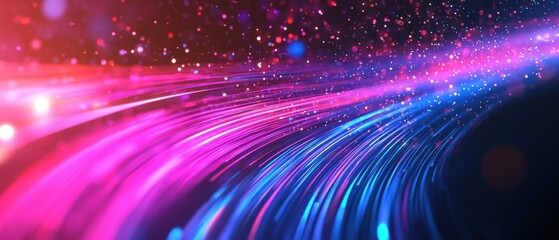 Abstract pink and blue light trails with bokeh effect, representing data stream, technology, and futuristic concept