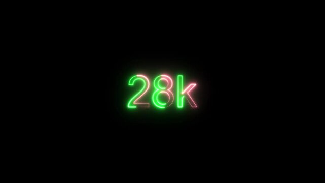 28k text font with neon effect,28k followers, Thank You, social sites post. Thank you followers congratulation card. 28K Followers. Achievement in 28k followers Congratulating networking thanks,