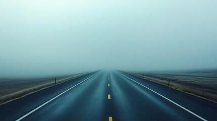 Foggy Road Extends into Mist