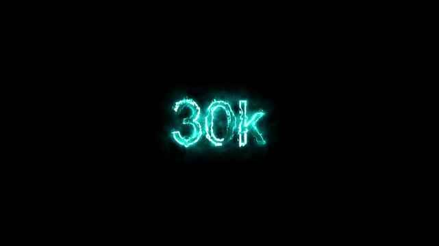 30k text font with neon effect fire,30k followers, Thank You, social sites post. Thank you followers congratulation card. 30K Followers. Achievement in 30k followers Congratulating networking thanks,
