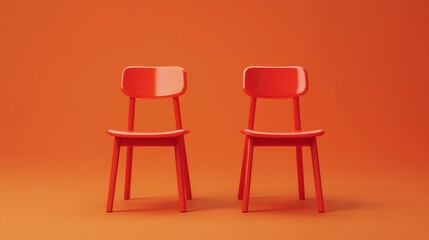 Two red chairs are sitting on a red background