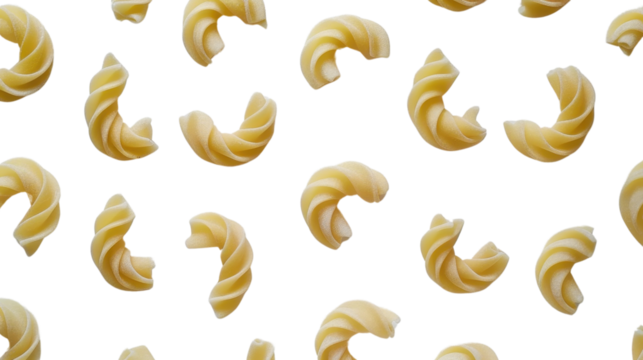Cavatappi pasta seamless pattern on transparent background
