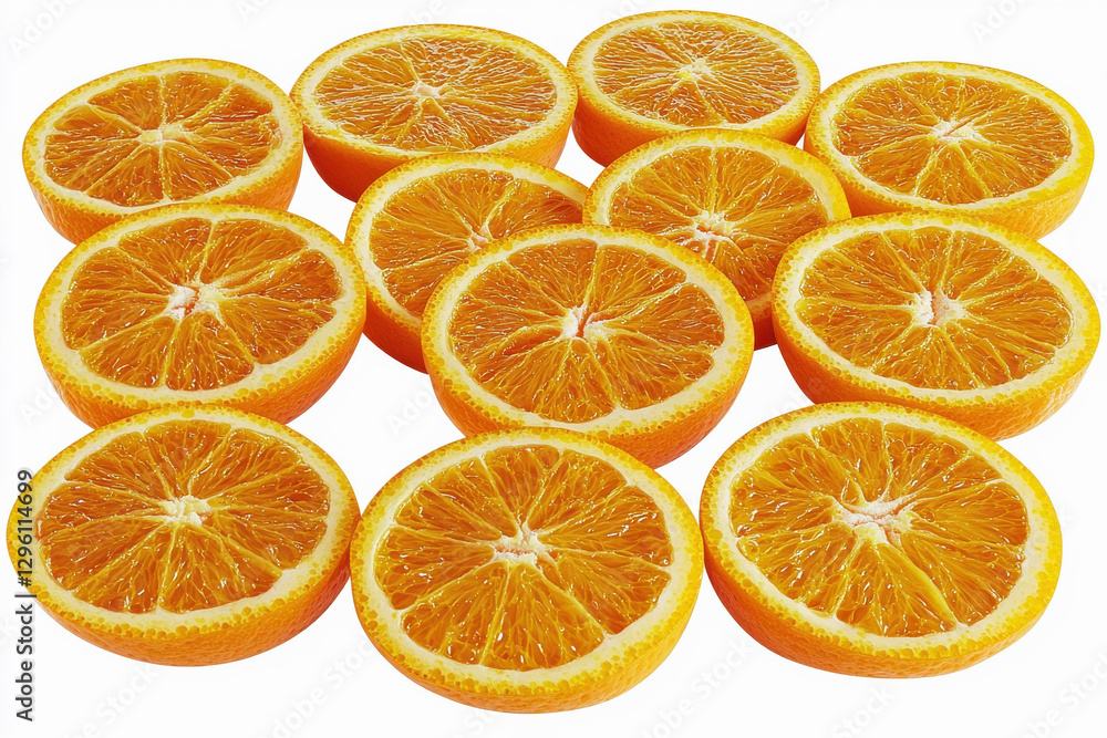 Aufkleber an array of halved oranges displayed on a white background showcases the vibrant color and juicy seg