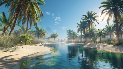Fototapeta premium Serene Oasis Palm Trees, Crystal Water, and Tropical Paradise