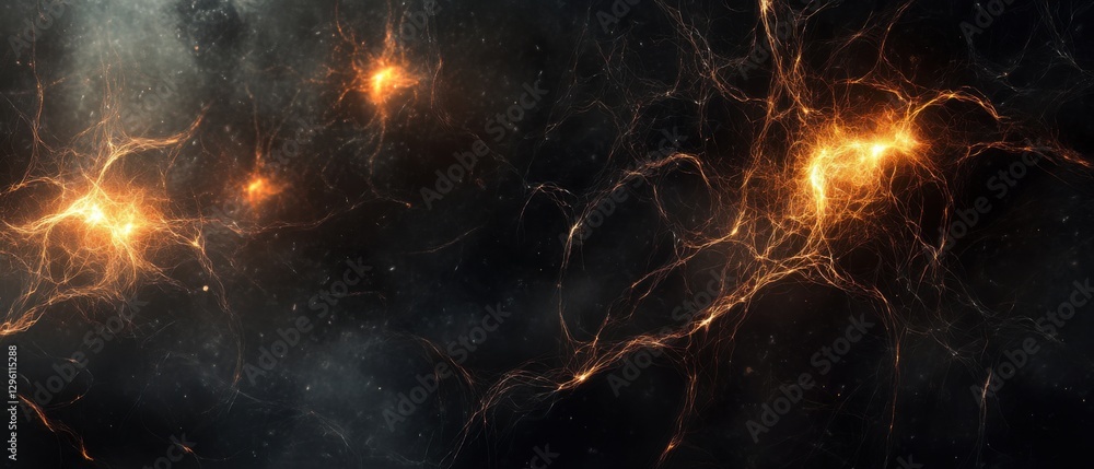 Poster abstract neural network with glowing nodes and connections on dark background concept of artificial 