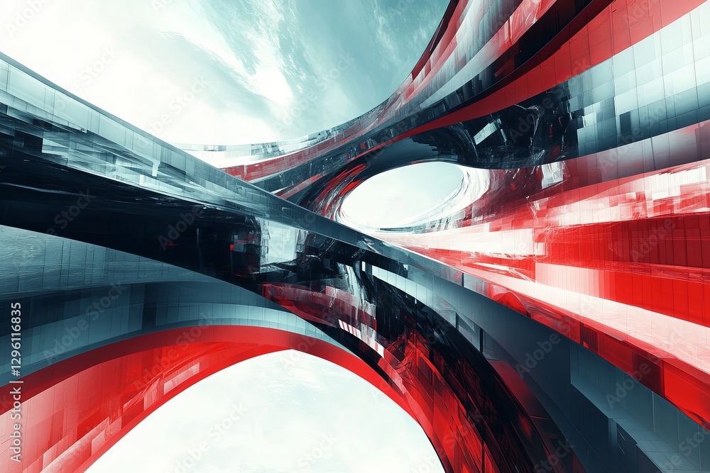 Aufkleber abstract red and gray architectural design futuristic modern building structure digital art backgrou