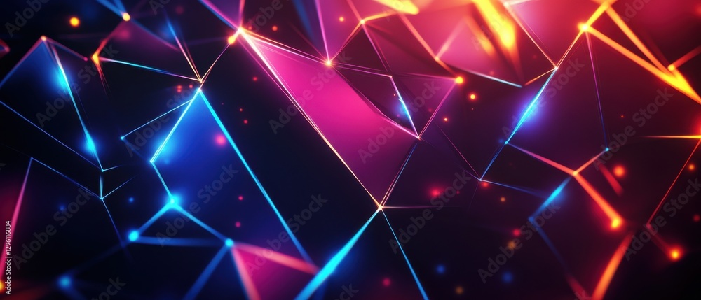 Poster abstract geometric background with glowing neon lines and vibrant colors, creating a modern and futu
