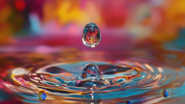 A single drop, a miniature universe of liquid, suspended in mid-air, poised to embark on its watery journey.
