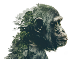 PNG Animal double exposure monkey with trees wildlife design illustration.