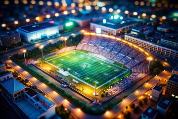 Obraz premium Aerial View of American Football Game on Jumbotron, Drone Shot