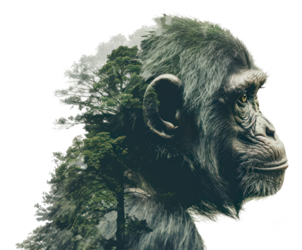 PNG Animal double exposure monkey with trees wildlife design illustration.