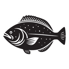 Sleek Halibut silhouette, streamlined for deep-sea life - Halibut illustration - Minimalist Halibut vector - Fish silhouette
