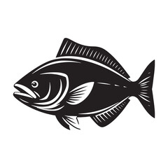 Cunning Halibut silhouette, the patient hunter of the seabed - Halibut illustration - Minimalist Halibut vector - Fish silhouette

