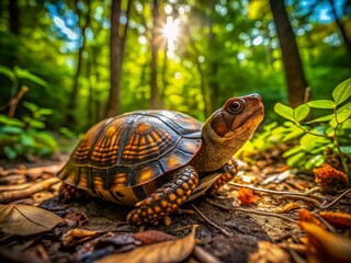 Obraz premium Aerial View of Box Turtle in Lush Forest - Drone Photography