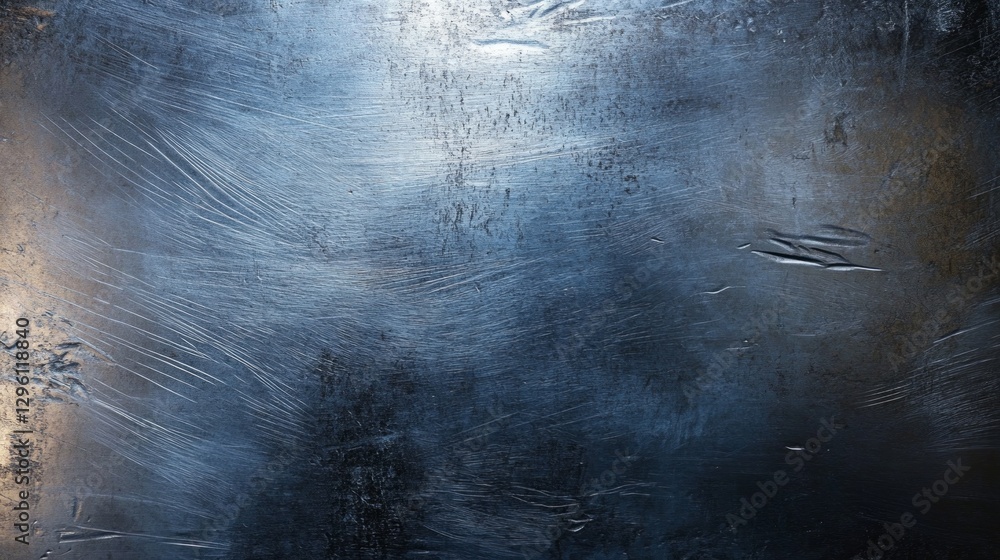 Poster Captivating patterns emerge from the play of light across a scratched metal surface, revealing layers of texture and color that evoke a sense of mystery and allure