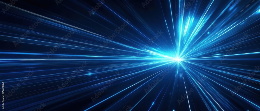 Poster abstract blue light trails converging with a bright burst, creating a dynamic and futuristic backgro