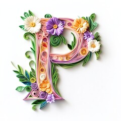 Intricate Paper Quilling: A Floral Letter 'P' design, vibrant colors and meticulous detail. 