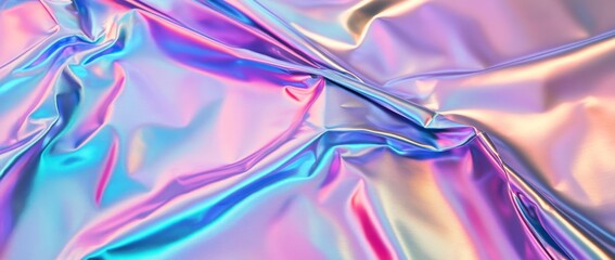 Fototapeta premium Colorful iridescent fabric with a shimmering effect displayed in bright light