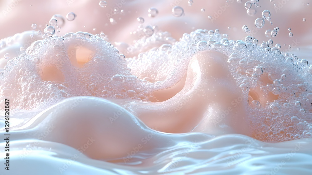Poster light pink foamy bubbles and liquid create a smooth visual display