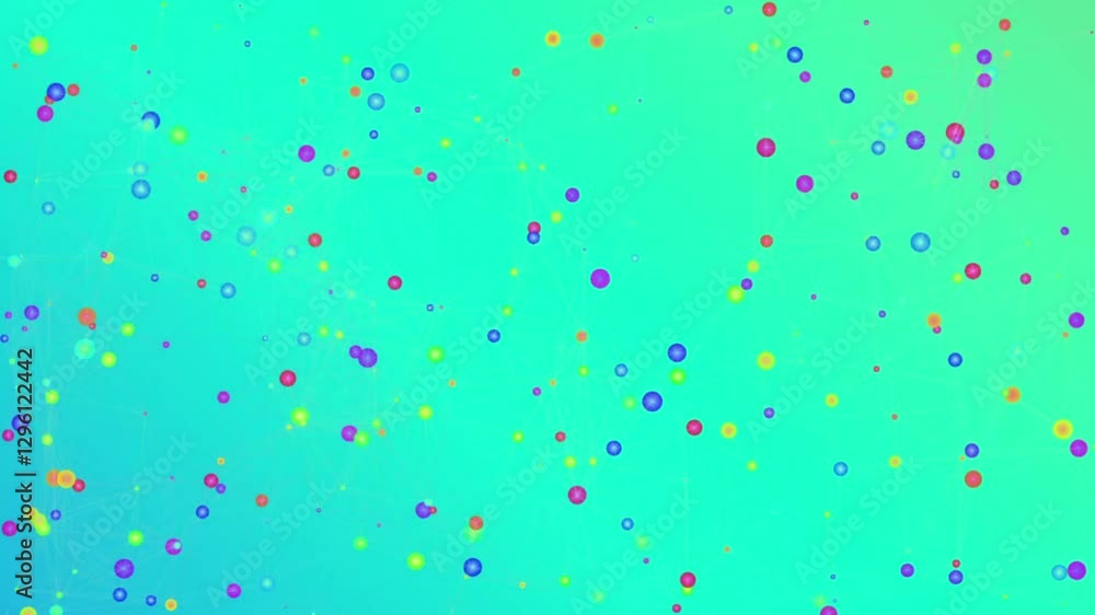 Poster Abstract Colorful Network Design with Bright Dots and Connecting Lines on Vibrant Purple Background