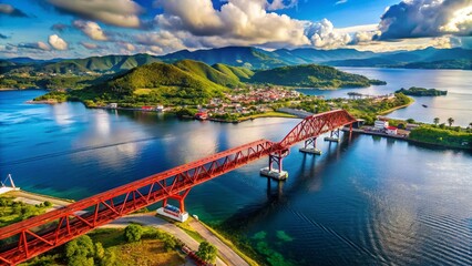 Aerial View of Merah Putih Bridge Spanning Ambon Bay, Maluku, Indonesia: A Documentary Photography Perspective