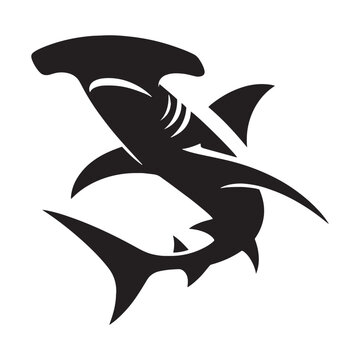 Iconic Hammerhead Shark silhouette, embodying the essence of marine power - Hammerhead Shark illustration - Minimalist Hammerhead Shark vector - Fish silhouette
