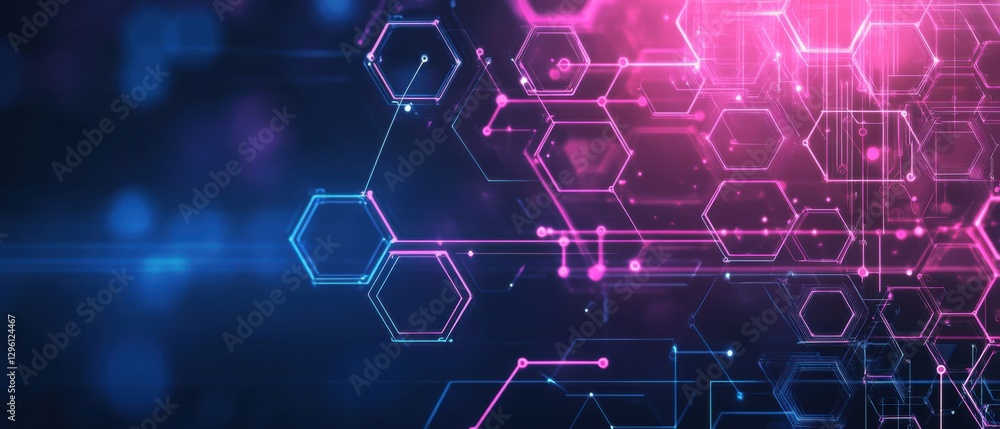 Aufkleber abstract futuristic technology background with glowing pink and blue hexagon grid concept of digital