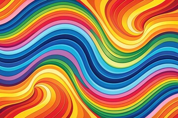 Obraz premium 1970s Retro Rainbow Groovy Wavy Lines Abstract Background - Vintage Psychedelic Art