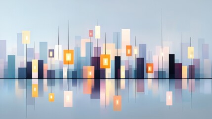 Fototapeta premium Urban lights reflected in water cityscape art modern design tranquil atmosphere