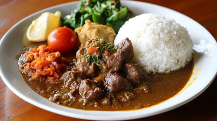Delicious Asian Beef Curry with Rice and Sides