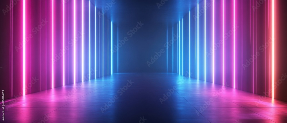 Aufkleber futuristic neon illuminated corridor with pink and blue glowing lights, creating a vibrant and moder