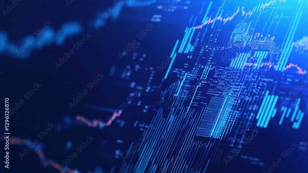 Poster a vibrant digital background featuring abstract lines and graphs, representing data visualization, a